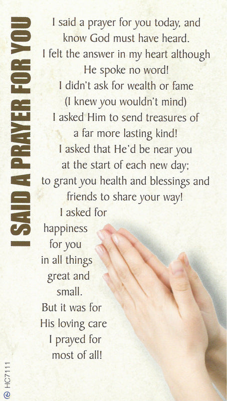 Holy Card: I Said A Prayer For You Today