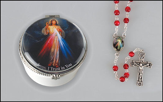 Rosary: Divine Mercy in porcelain box