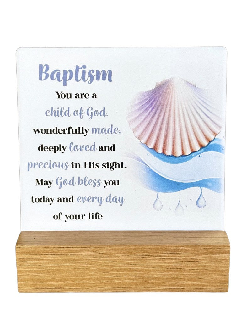 Plaque: Baptism on wooden base