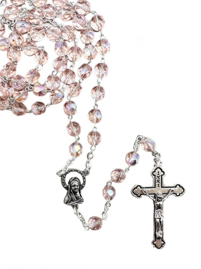 Rosary: 7mm Pink Crystal Beads