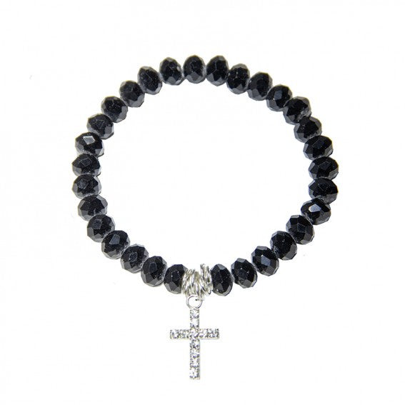Bracelet: Black crystal with diamante cross