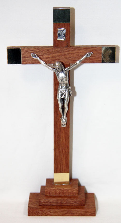 Crucifix: Silver wood on base (20cm x 10cm)