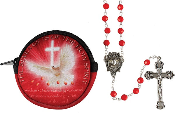 Rosary: Confirmation pouch and red glass rosary