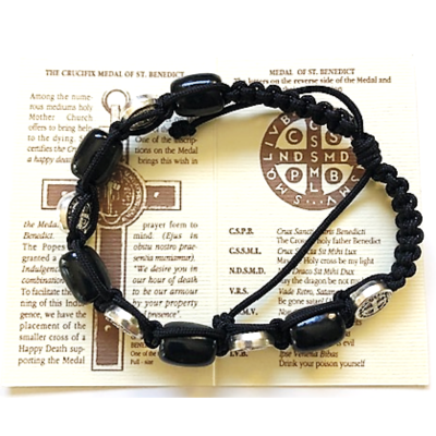 Bracelet: St Benedict Black Cord with prayer card