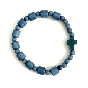 Bracelet: Wooden Blue with Cross