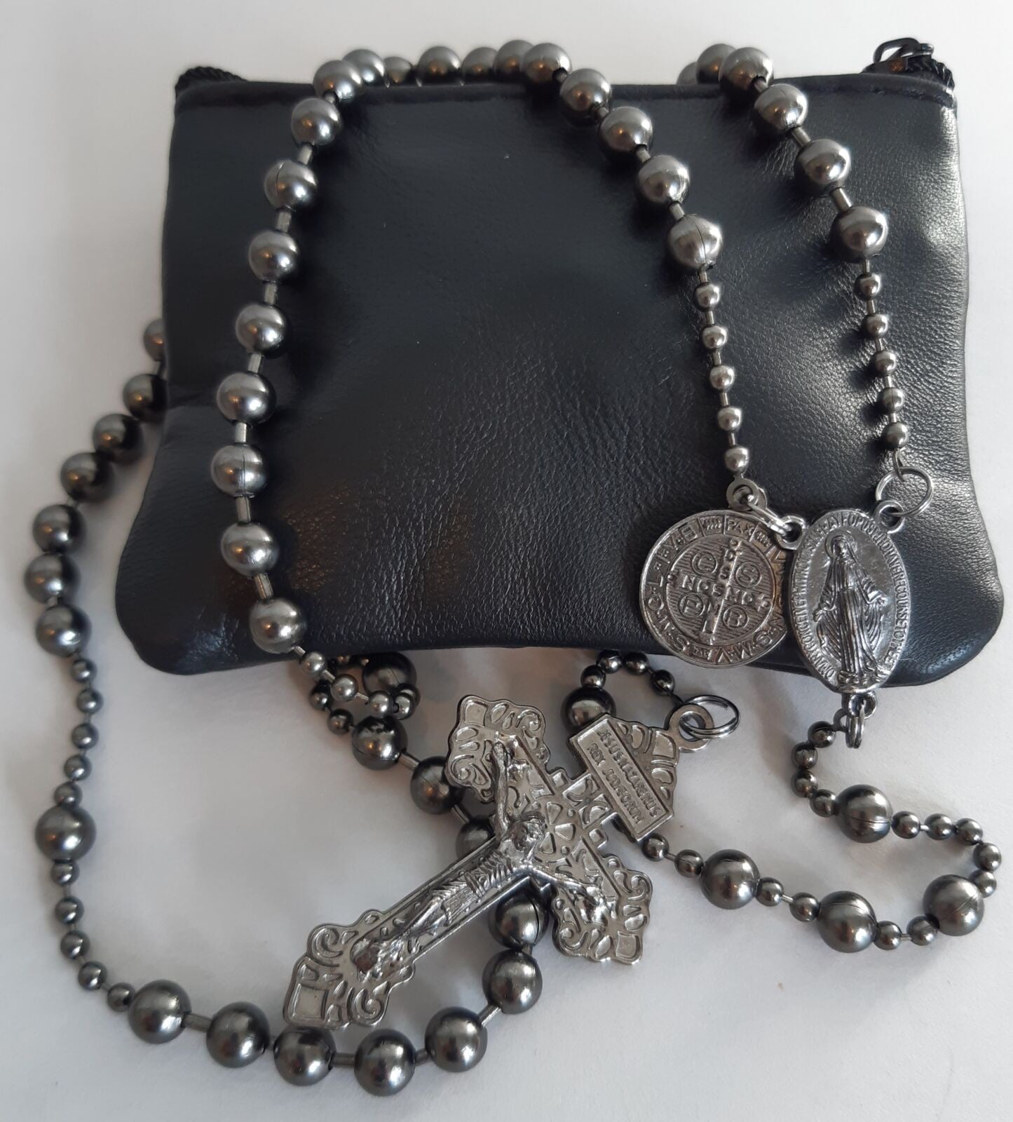 Rosary: Military Gunmetal in leather pouch