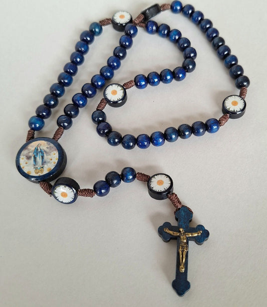 Rosary: Blue Wooden on cord Our Lady of Grace