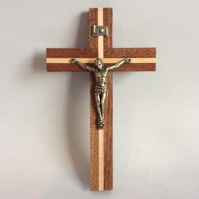 Crucifix: Wooden Two-tone 27cm Hanging