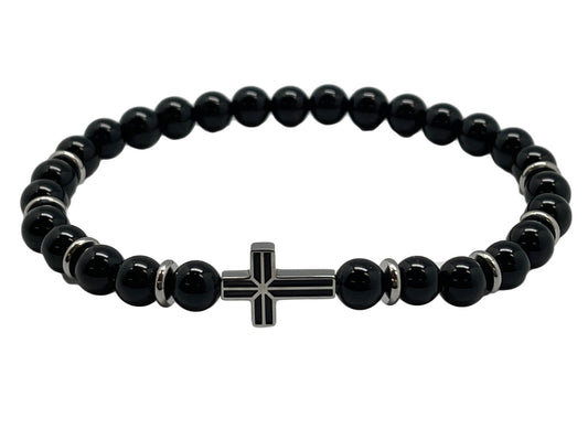 Bracelet: Hematite with stainless steel cross