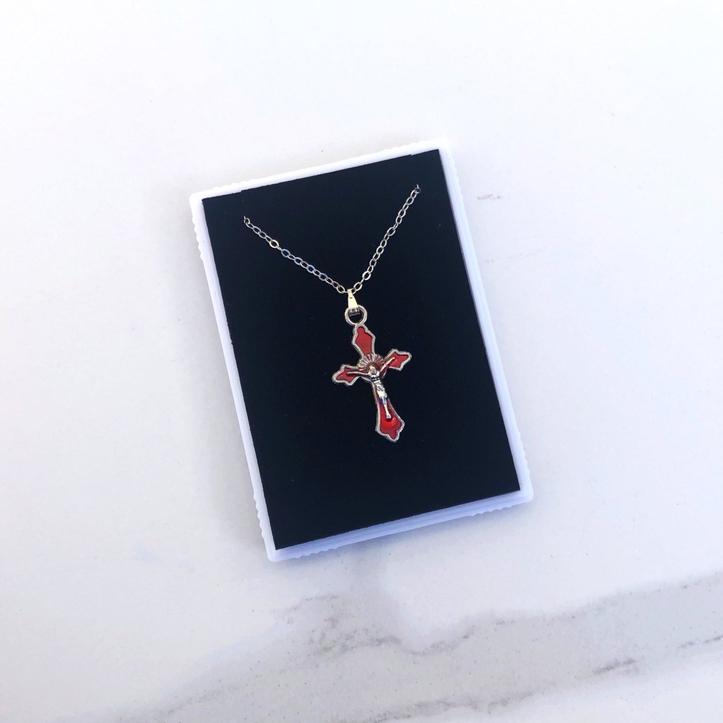 Pendant: Crucifix Enamel with Silver on Chain