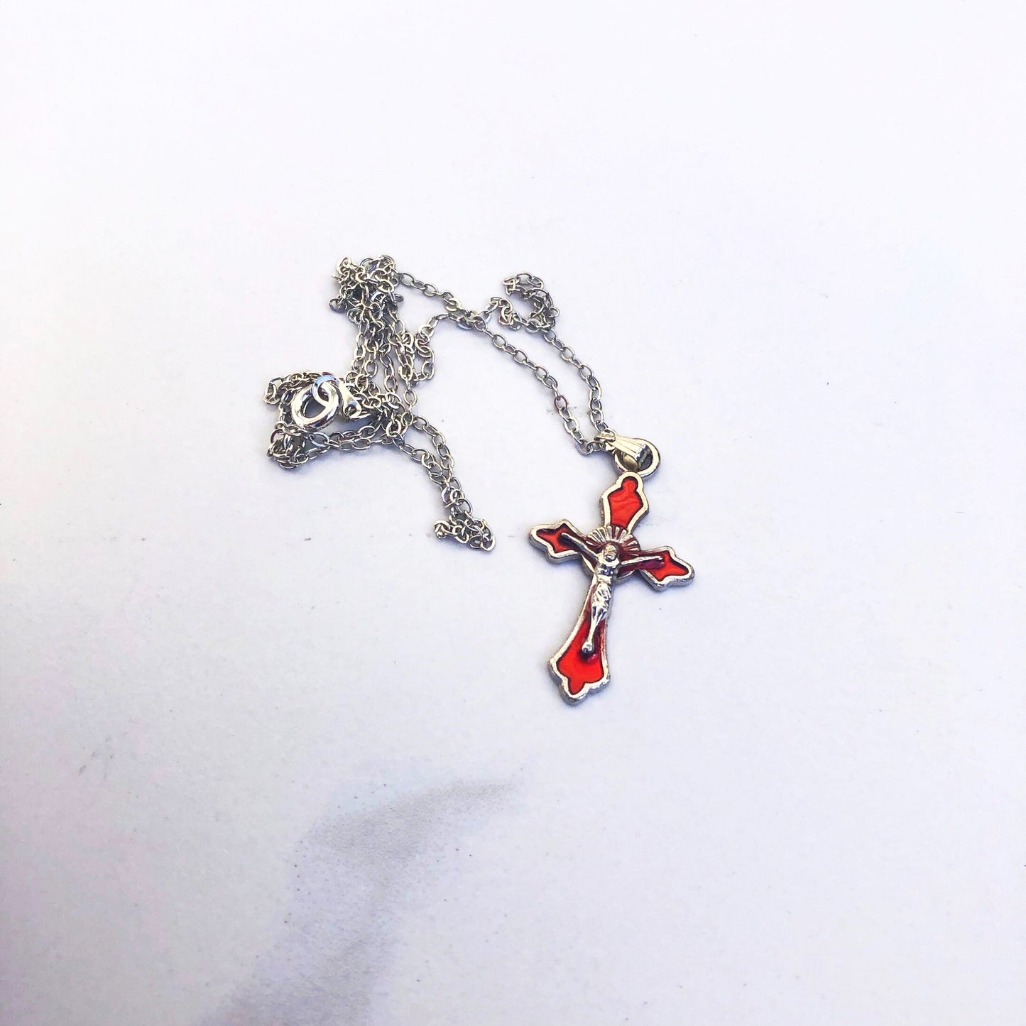 Pendant: Crucifix Enamel with Silver on Chain