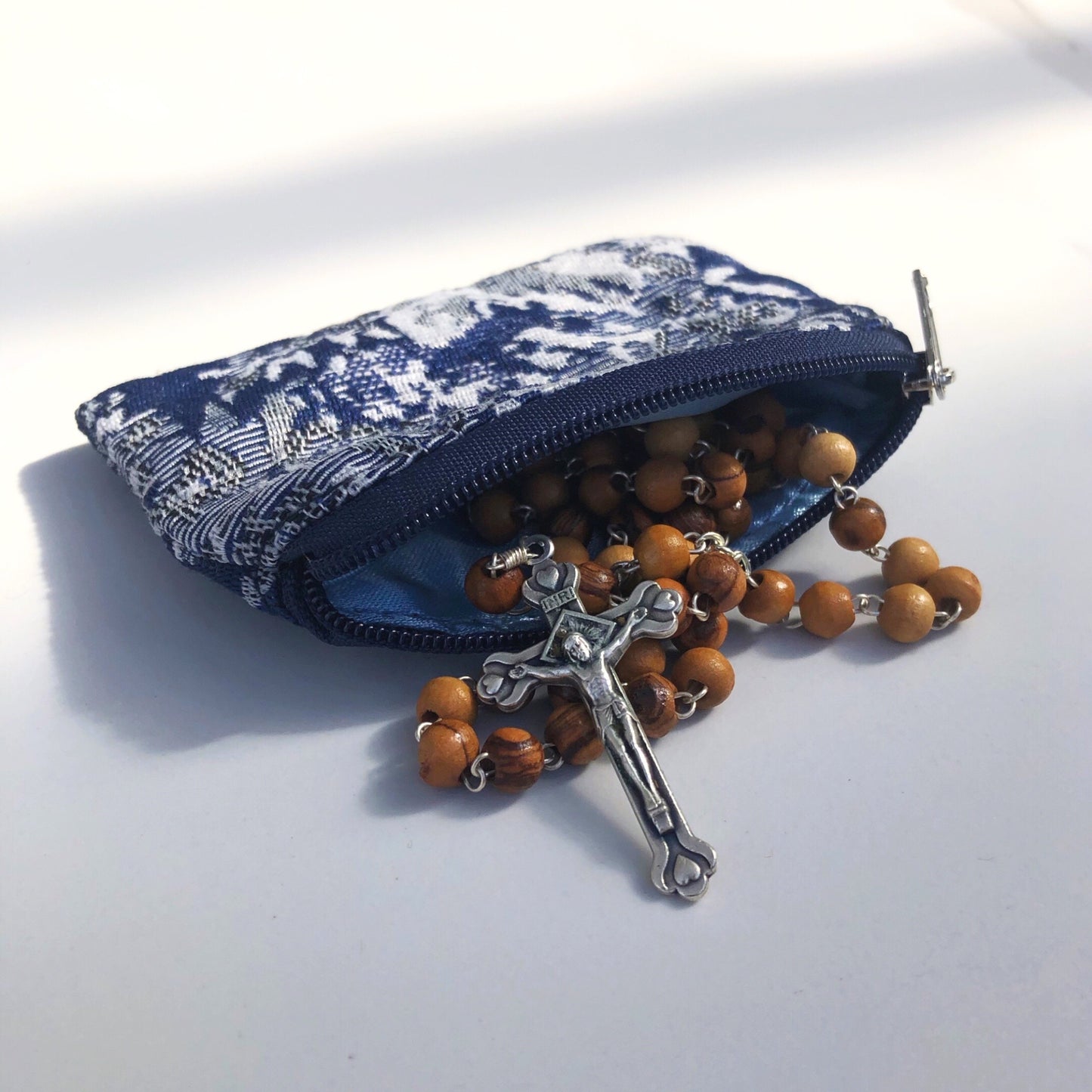 Rosary Purse Blue Brocade