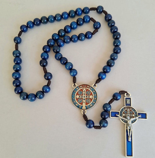 Rosary: St Benedict – Blue Wooden Bead