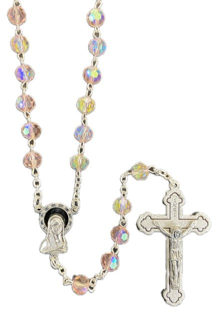 Rosary: Glass Pink Aurora Borealis