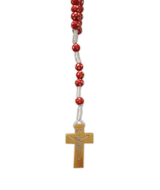 Rosary: Wood cord, red/white