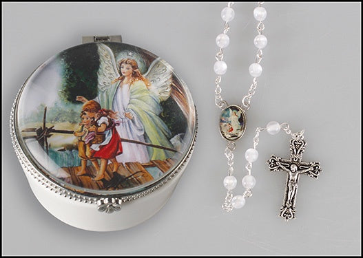 Rosary: Guardian Angel in porcelain box