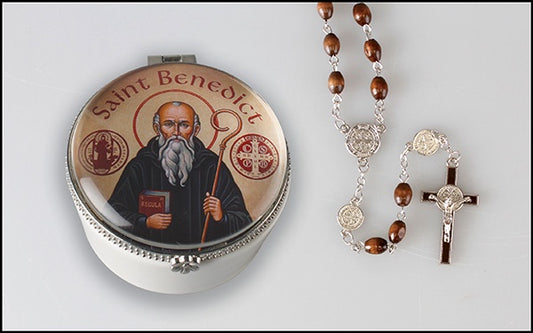 Rosary: St Benedict in porcelain box
