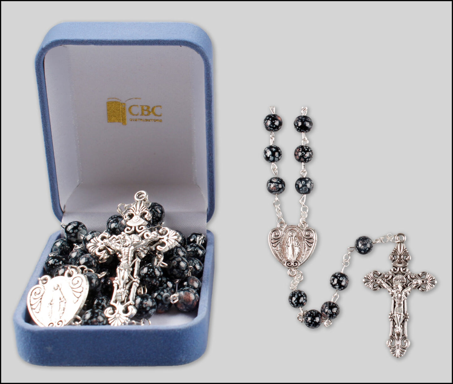 Rosary: Black two-toned boxed with leaflet