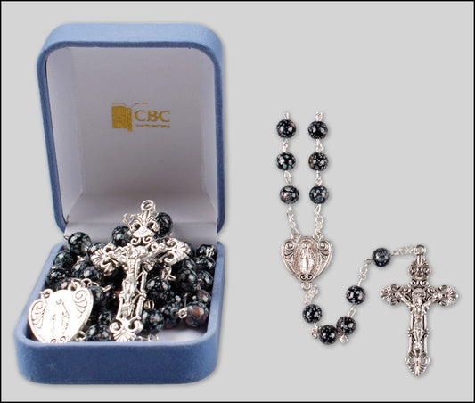 Rosary: Black two-toned boxed with leaflet