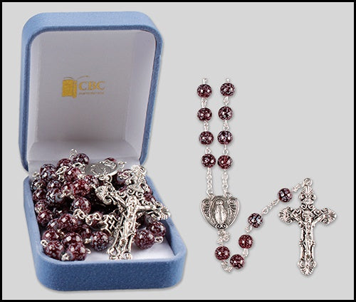 Rosary: Glass Amethyst two-toned boxed with leaflet