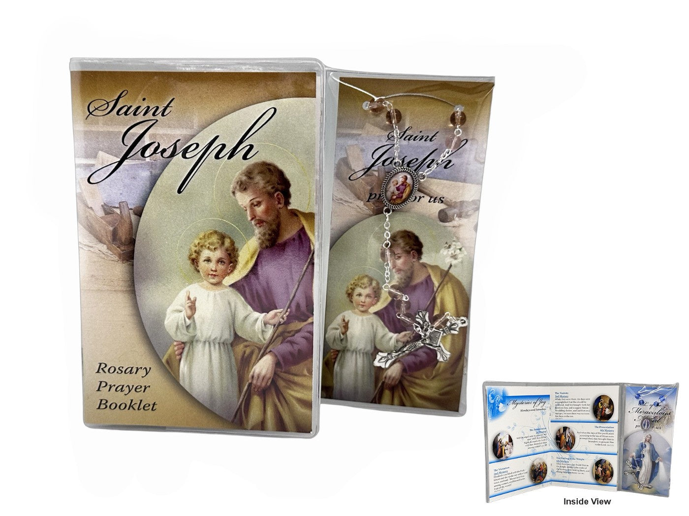 Rosary: Glass Beads with St Joseph Prayer Book