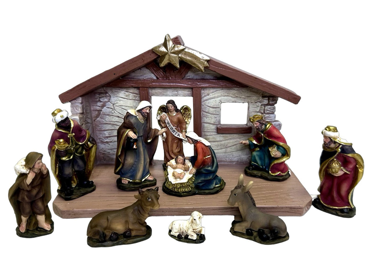 Nativity Set with Stable: 7.5cm 11 pieces