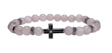 Bracelet: Rose Quartz with stainless cross