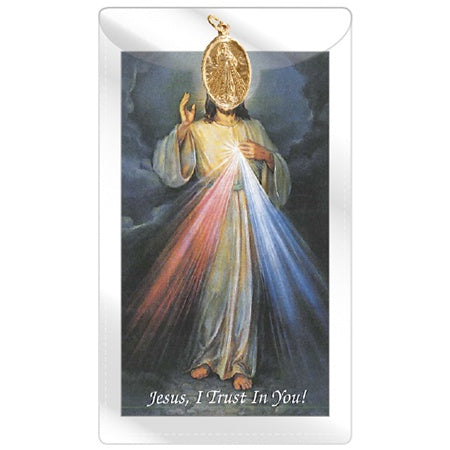 Holy Card and Medal: Divine Mercy Gold