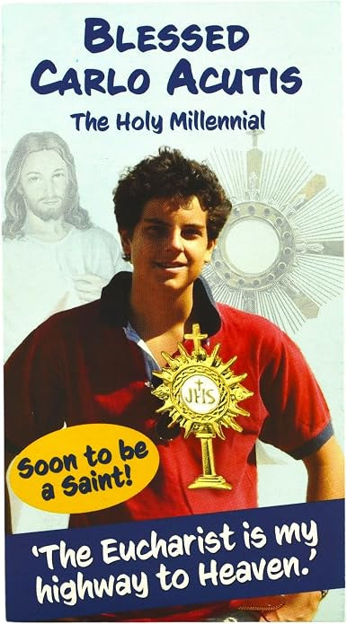 Blessed Carlo Acutis The Holy Millennial Prayer Card and Monstrance Pin