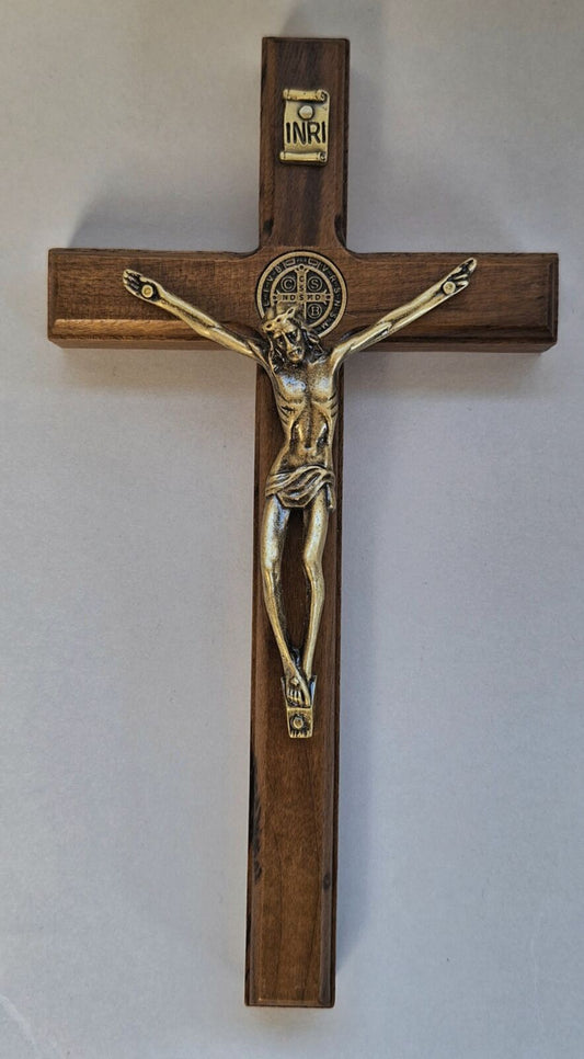 Crucifix: Walnut Wood 19cm Hanging