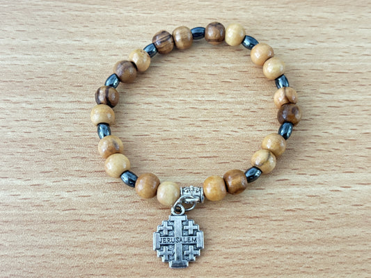 Bracelet: Olive wood with Jerusalem cross
