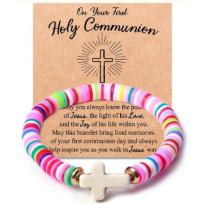 Bracelet: First Holy Communion colourful with cross