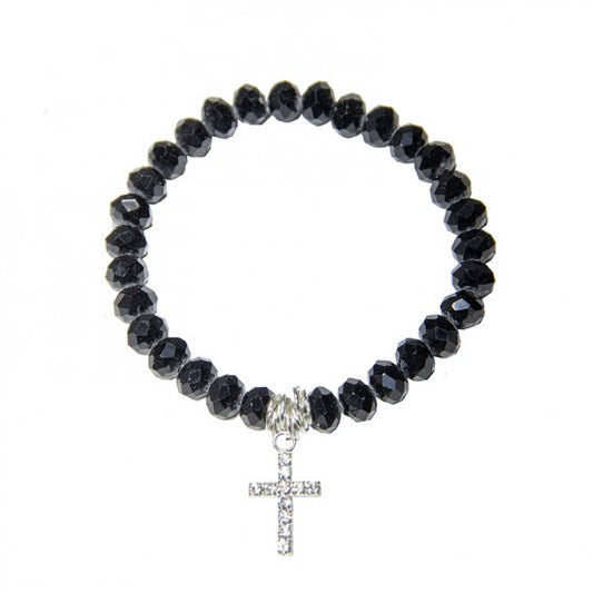 Bracelet: Black crystal with diamante cross