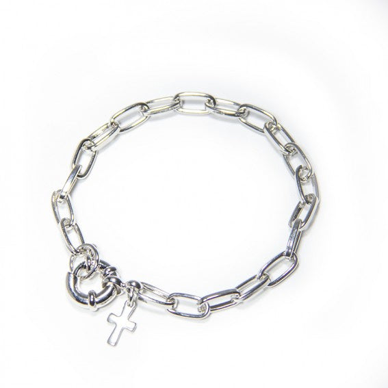 Bracelet: SP Oval cable chain with cross