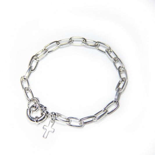 Bracelet: SP Oval cable chain with cross