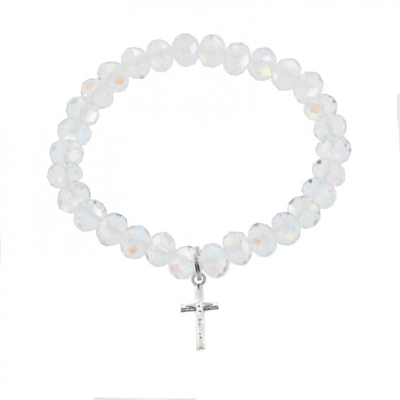 Bracelet: Crystal on stretch with crucifix assorted