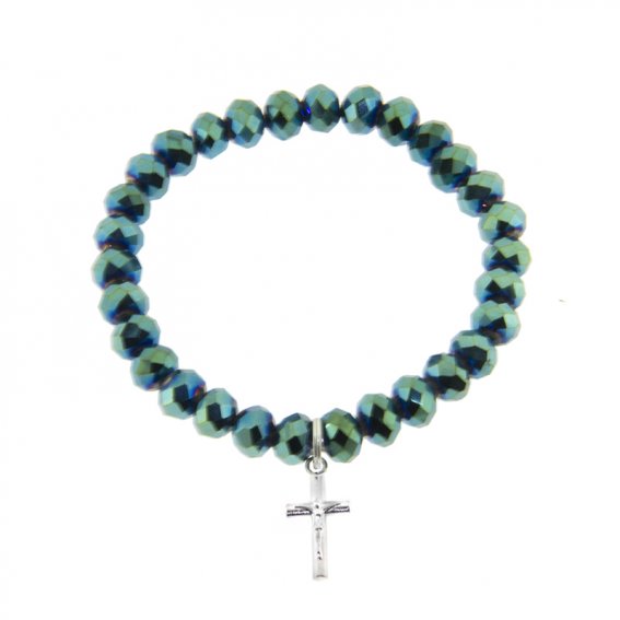 Bracelet: Crystal on stretch with crucifix assorted