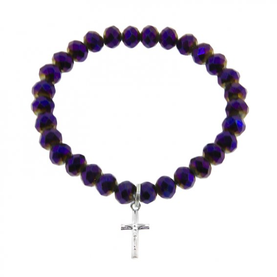 Bracelet: Crystal on stretch with crucifix assorted