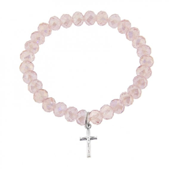 Bracelet: Crystal on stretch with crucifix assorted