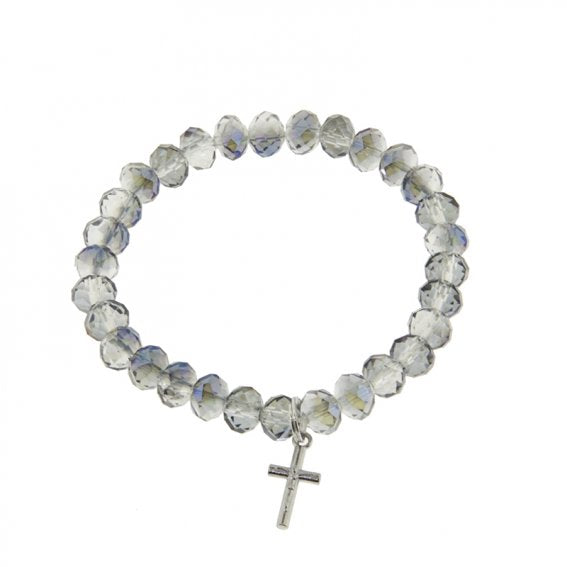 Bracelet: Crystal on stretch with crucifix assorted