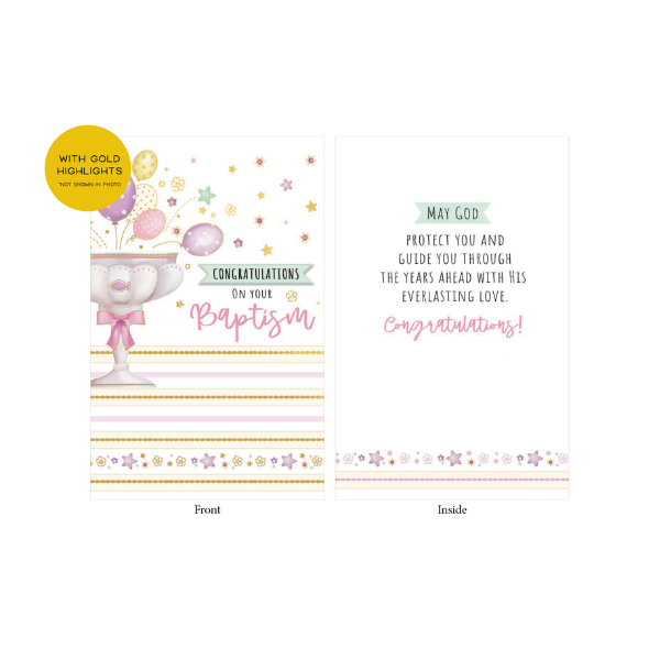 Card: Baptism Congratulations embossed pink