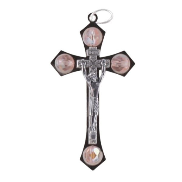 Crucifix: metal with pink stones 6.5cm