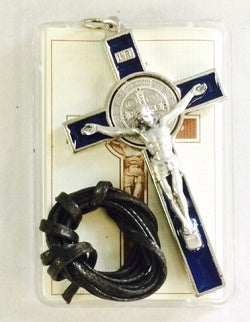 Necklace: Crucifix Metal St Benedict (7cm x 4cm) on cord