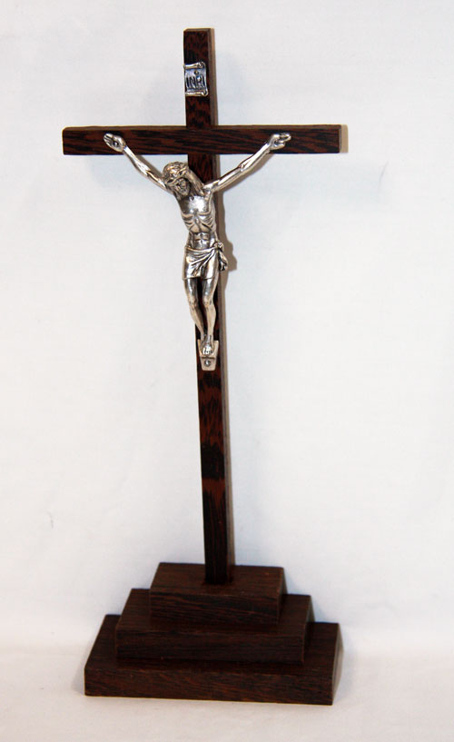 Crucifix Wood 20cm standing silver