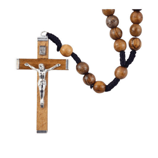 Rosary: Olive Wood on cord large bead wood crucifix 4.5cm