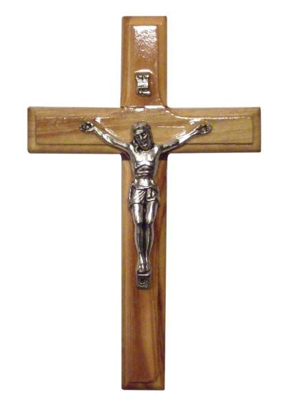 Crucifix: Olive wood Latin wall 12cm