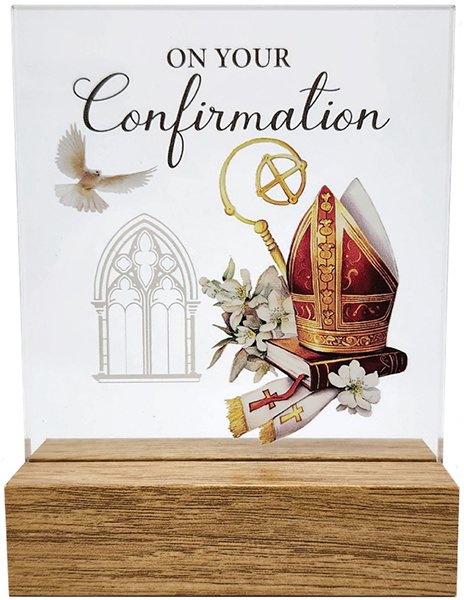 Plaque: Glass on wooden base 10cm x 10cm
