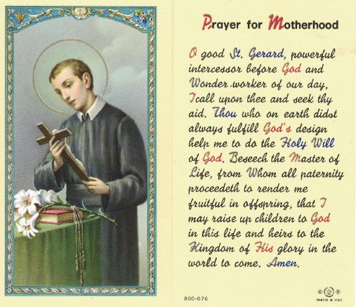 Holy Card: St Gerard Prayer for Motherhood