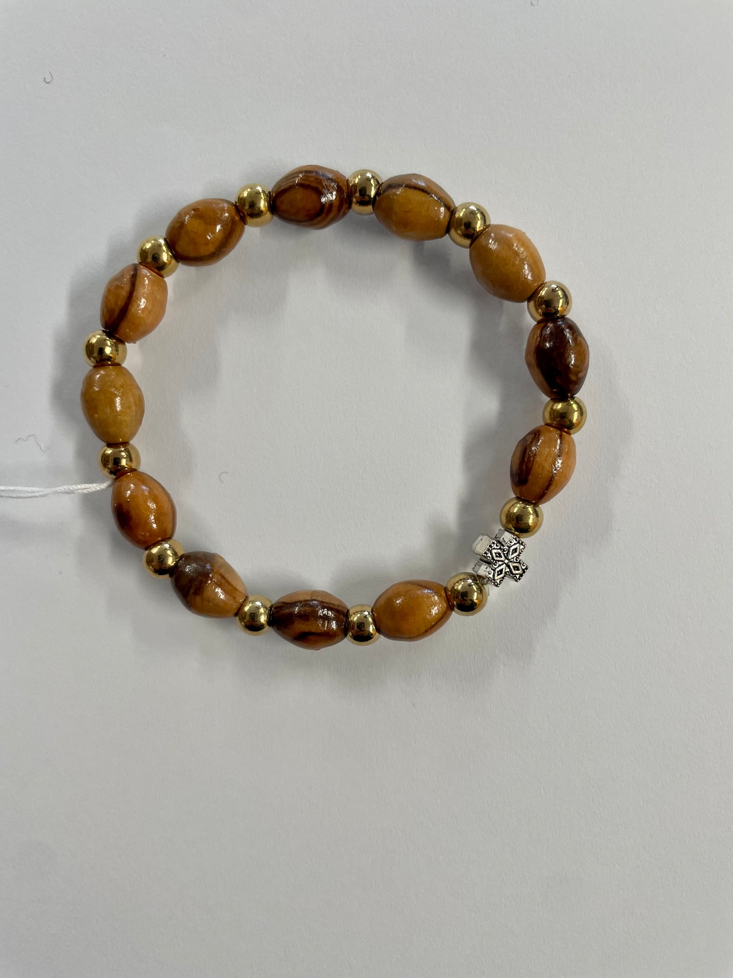 Bracelet: Olive Wood Gold Bead