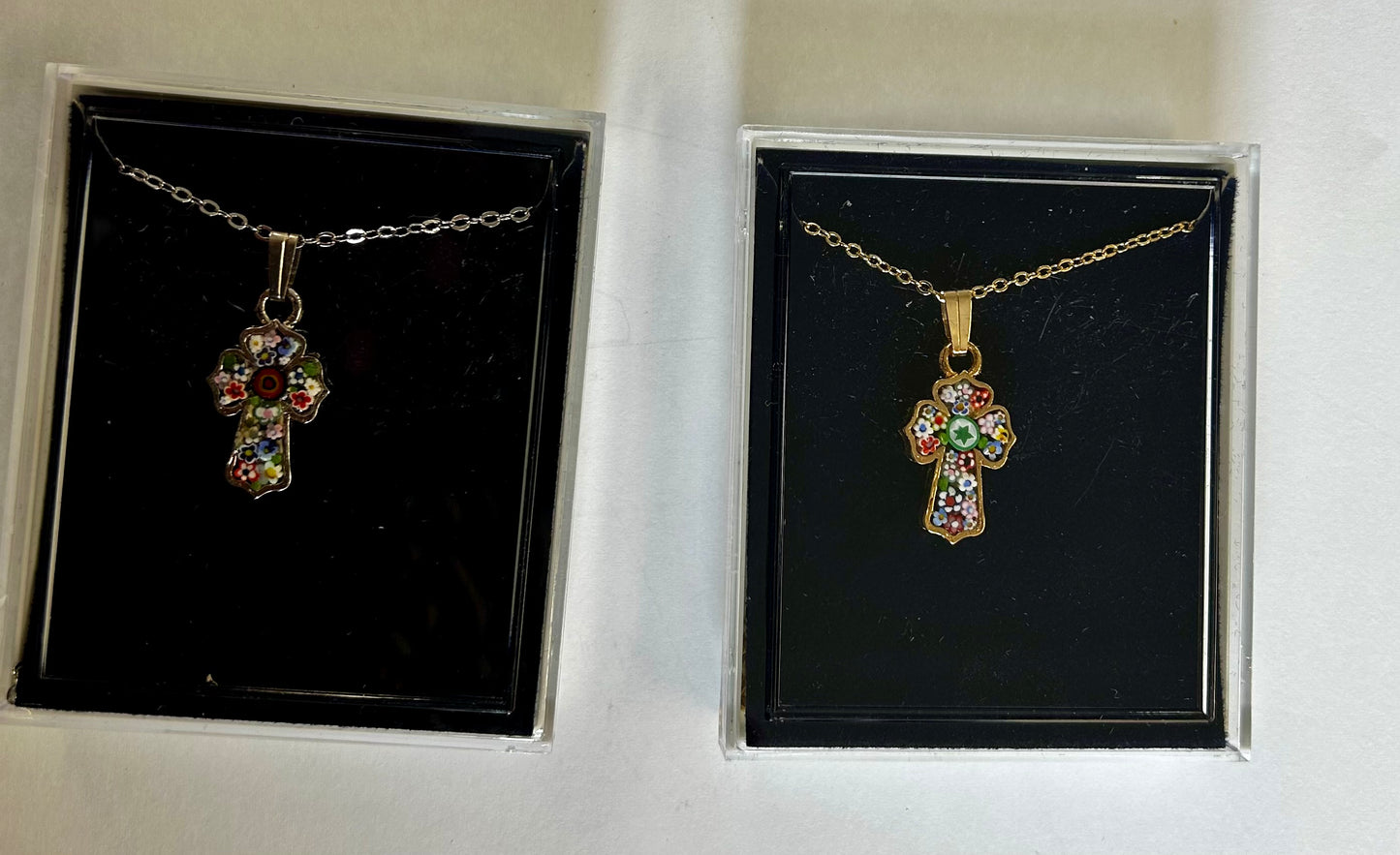 Necklace: Murano Glass Cross decorative edge